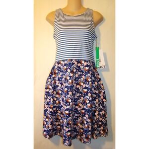 NWT! PACT Striped Floral Print 100% Organic Cotton Dress Pockets Small  A122